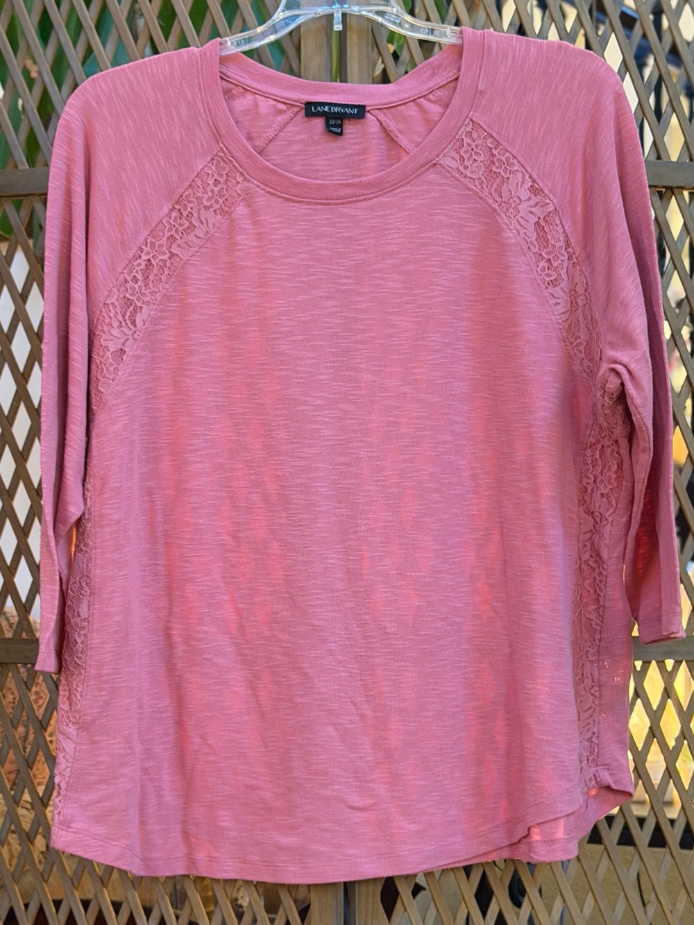 Lane Bryant Dusty Rose Lace-Trim Raglan Top with Bracelet Sleeves